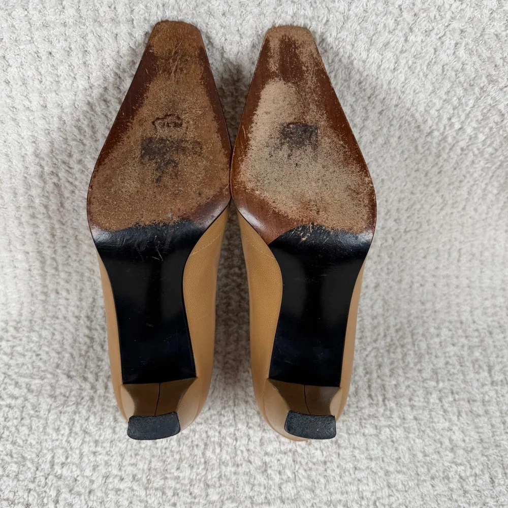 Stuart Weitzman Tan Leather Square‎ Toe Block Heel Pumps 6.5B Y2K Bootie Classic